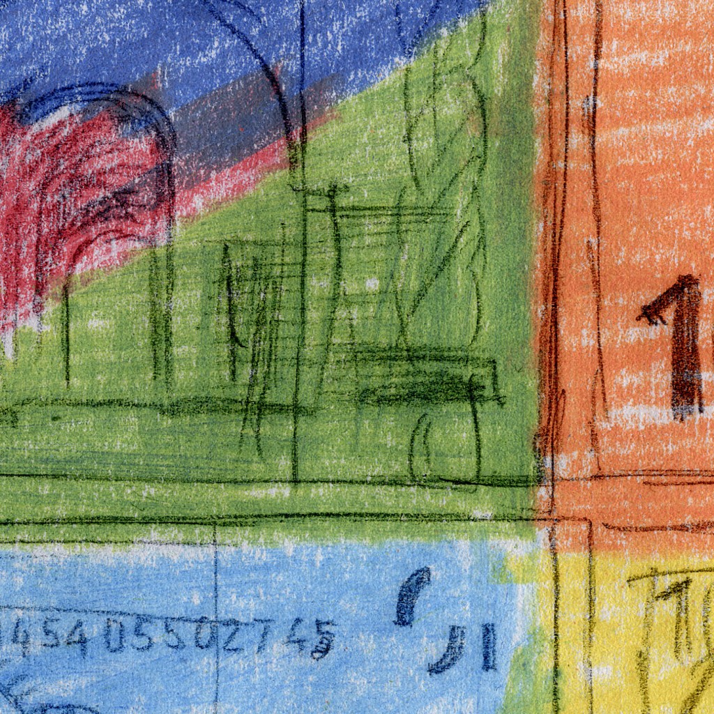 Ausschnitt Nr. 2 aus: Marcellus M. Menke: 72 Zehn-Euro-Scheine, nicht immer vollständig wiedergegeben, gescannte Zeichnung und digitale Montage, Köln 2012. Hommage à: Andy Warhol, 80 Zweidollarscheine (Vorder- und Rückseite), 1962