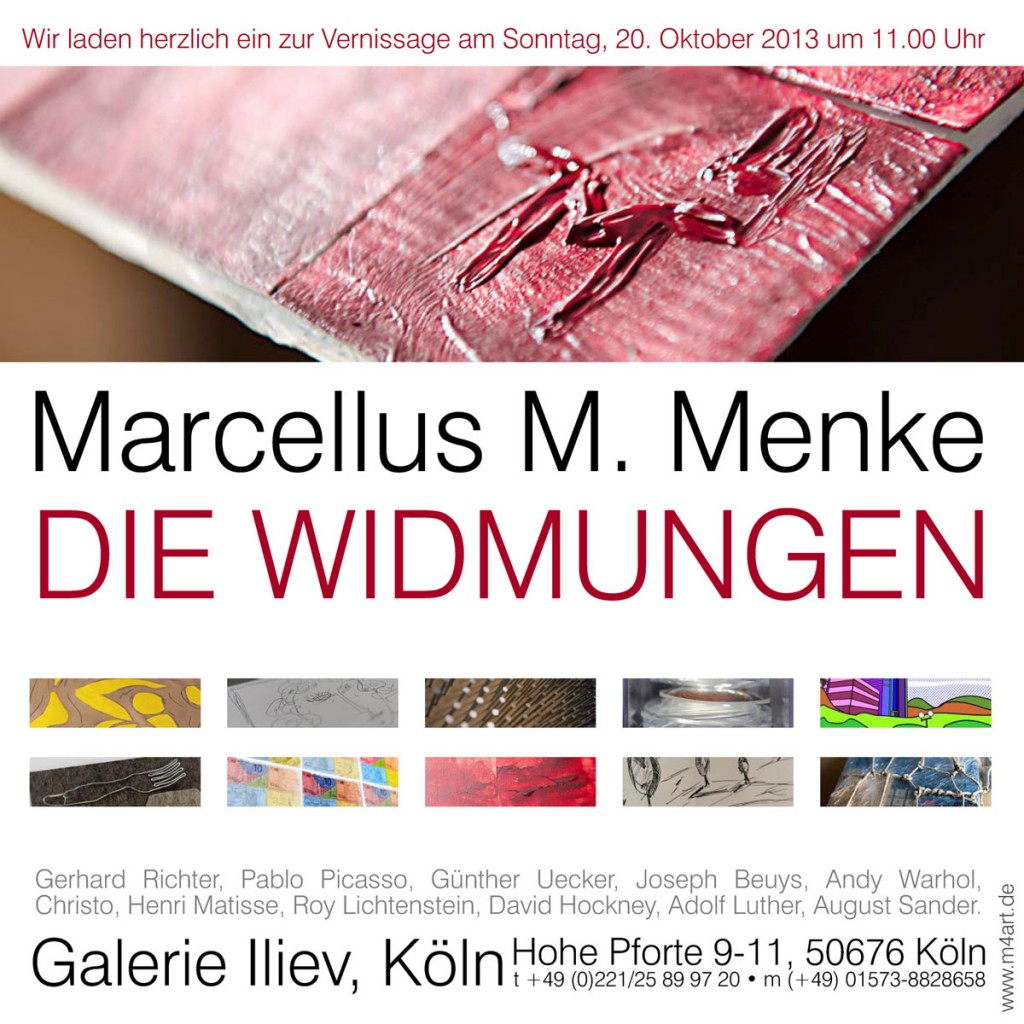 Die Begegnung mit den Originalen war die Inspiration für das Projekt „WIMUNGEN“. Für einen Monat gibt es in Köln in der Galerie Iliev die Möglichkeit die Originale des Projektes zu sehen: Wir laden herzlich ein zur Vernissage am Sonntag, 20. Oktober 2013 um 11.00 Uhr  Galerie Iliev Hohe Pforte 9-11 50676 Köln t +49 (0)221/25 89 97 20 • m (+49) 01573-8828658 