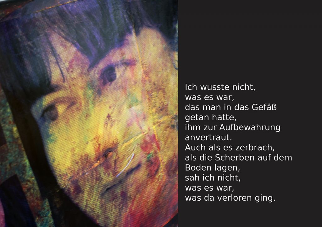 Marcellus M. Menke: Betrayed Generation. Rasterfolie und Acryl auf Leinwand, Photographie mit gesetztem Text. m4art screenBook, Köln und Siegen 2016, Seite 4