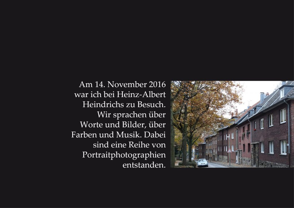 m4art screenBOOK: Heinz-Albert Heindrichs in Photographien von Marcellus M. Menke. Köln, Gelsenkirchen 2016, Seite 2.